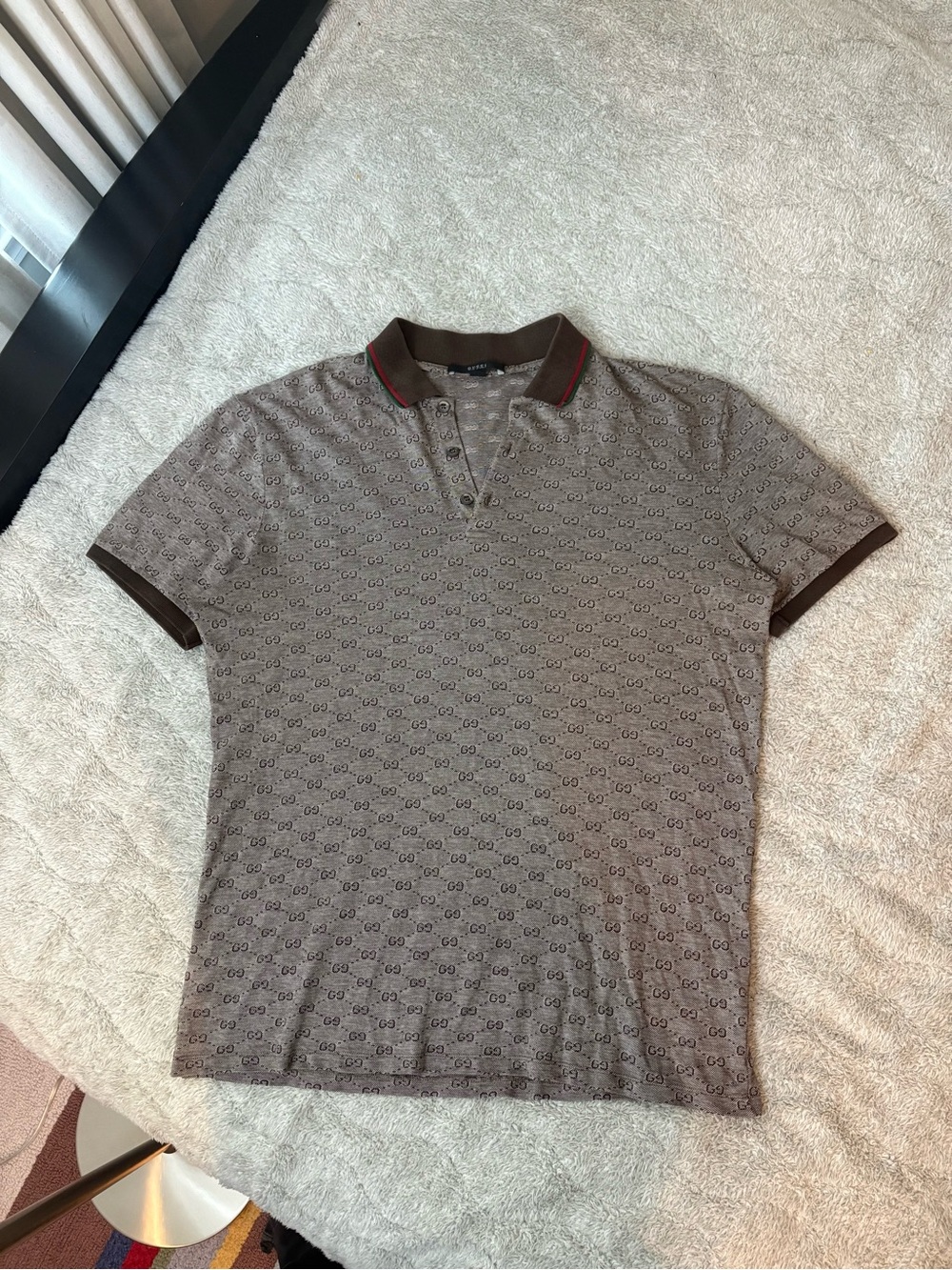 Vintage Gucci Allover Monogram GG Print Polo Short Sleeve Tee Shirt